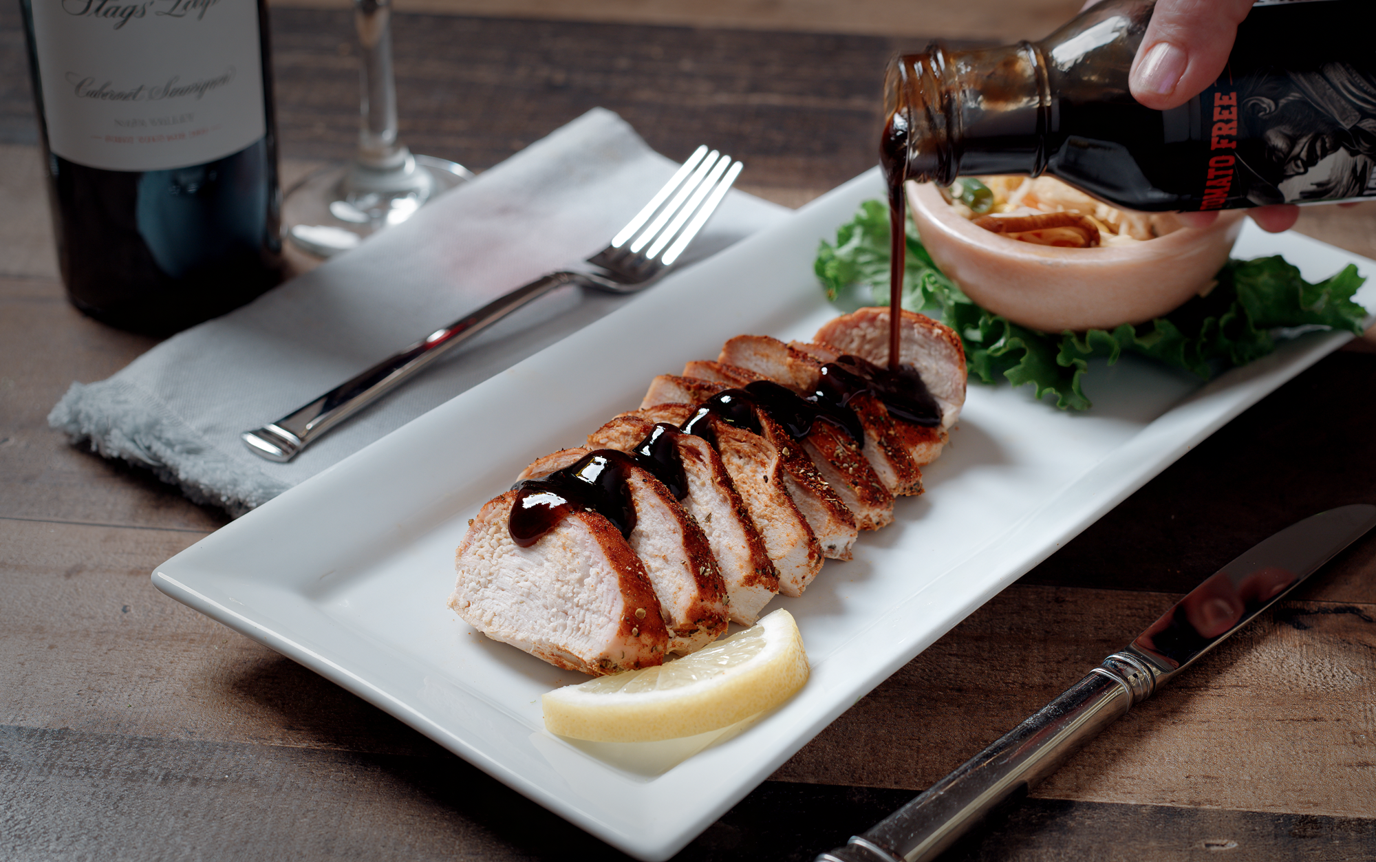 Baked chicken with Black Cavern sauce