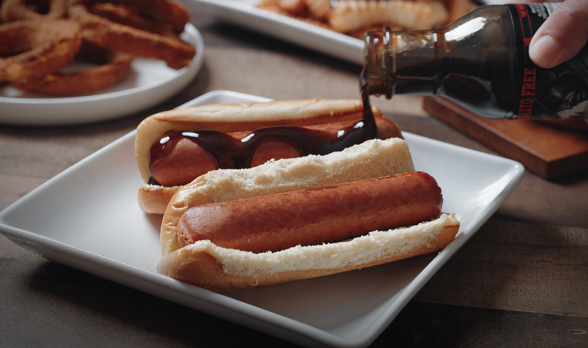 Hot dog with Black Cavern sauce