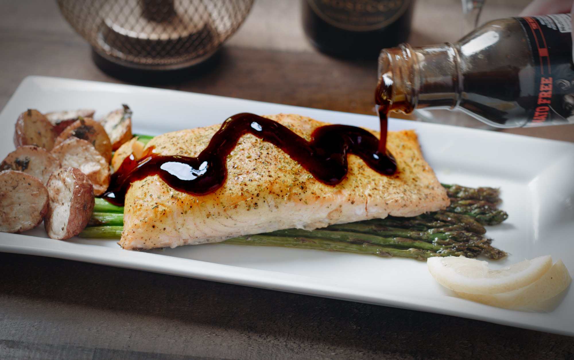 Salmon with Black Cavern sauce