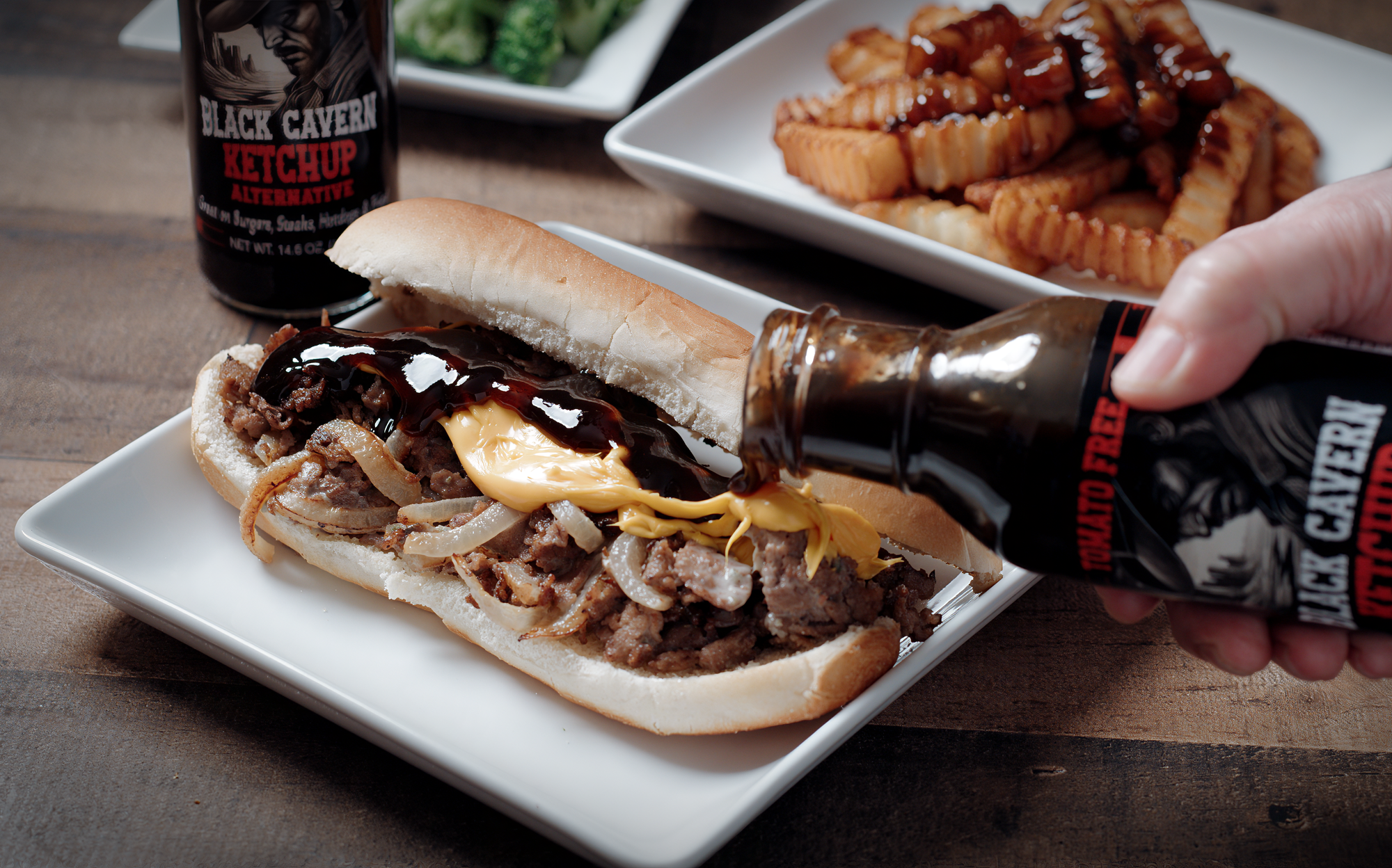Steak sandwich with Black Cavern sauce
